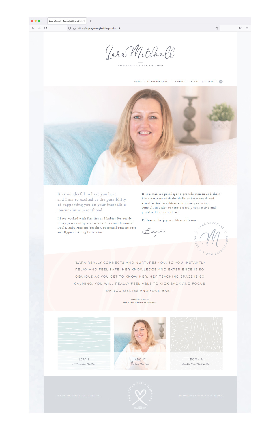 The website homepage designed and built for Lara Mitchell.